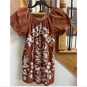 Brand New with Tags Free People Fiona Embroidered Mini Dress Deep Ochre XS $148
